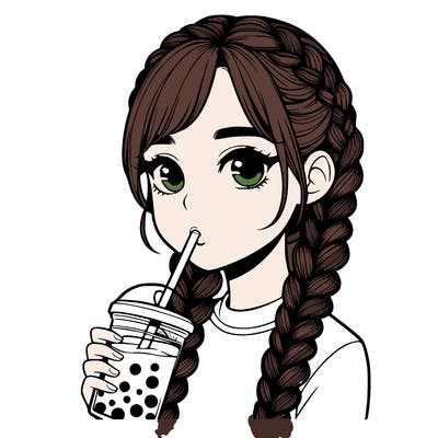 realistic girl with braided hair drinking boba
