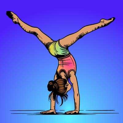 realistic gymnastic hand stand girl in four splits