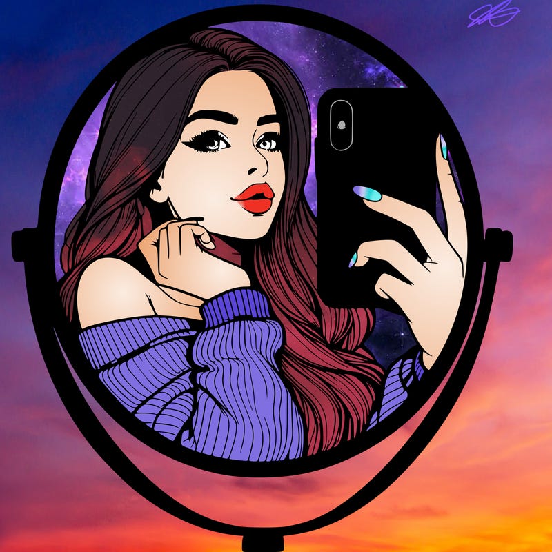 realistic girl taking mirror selfie beautiful