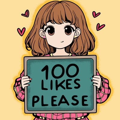 a girl holding a sign saying 100 likes please
