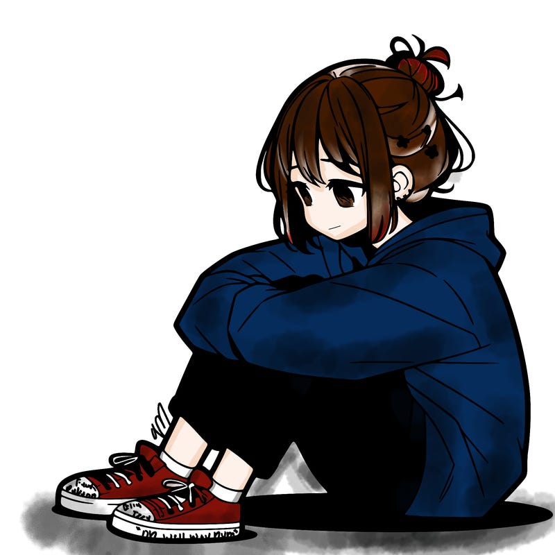 sad anime girl sitting alone