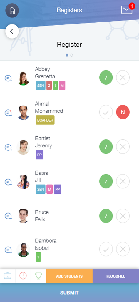 EduLink One - EduLink One student attendance register screen for teachers