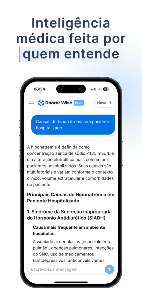 Doctor Wise - Doctor Wise app interface displaying a detailed medical AI response about hyponatremia causes