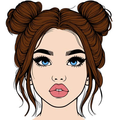 realistic girl with two buns on her hair and lips