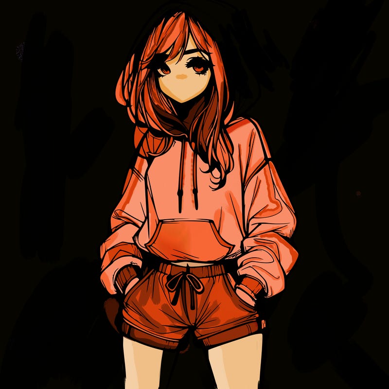 realistic girl in shorts and hoodie