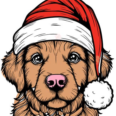 realistic dog with a christmas hat