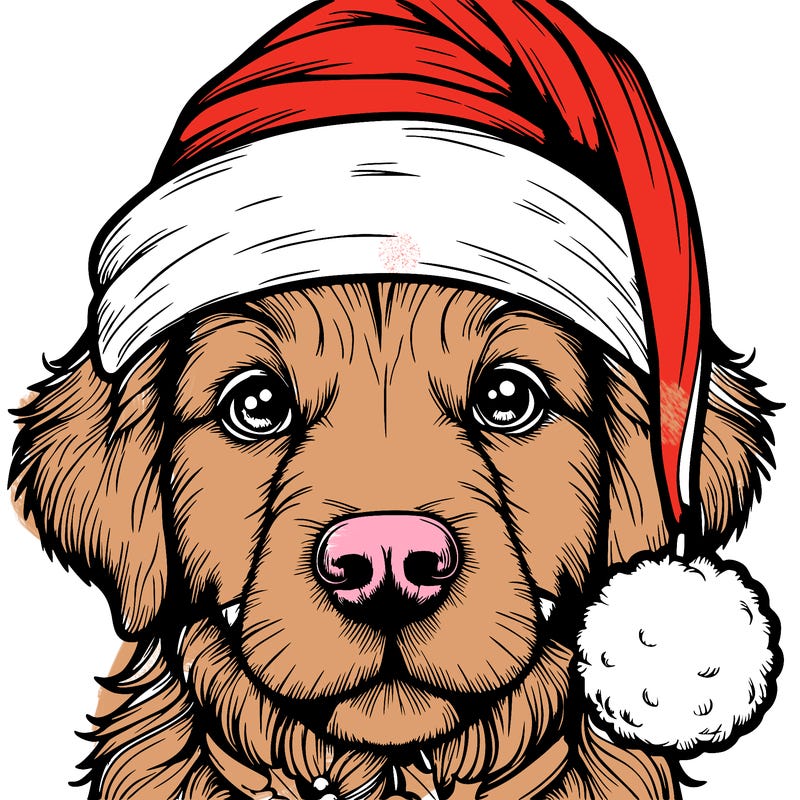 realistic dog with a christmas hat