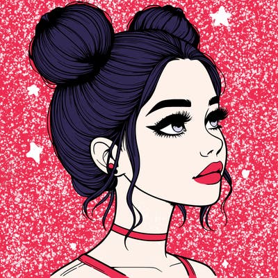 realistic girl with buns on the top of her head