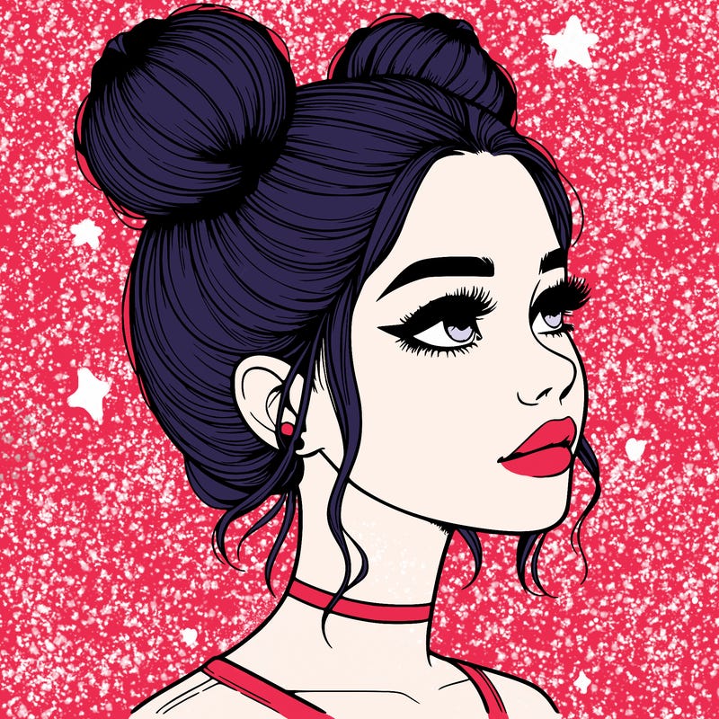 realistic girl with buns on the top of her head