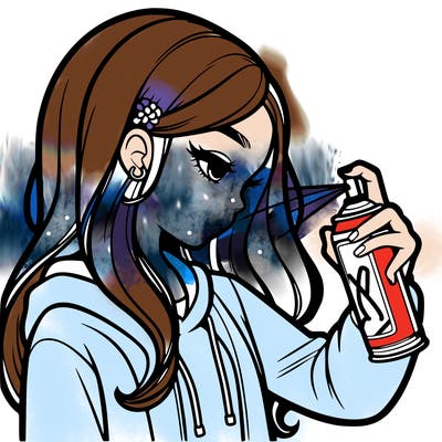 a realistic girl spray painting