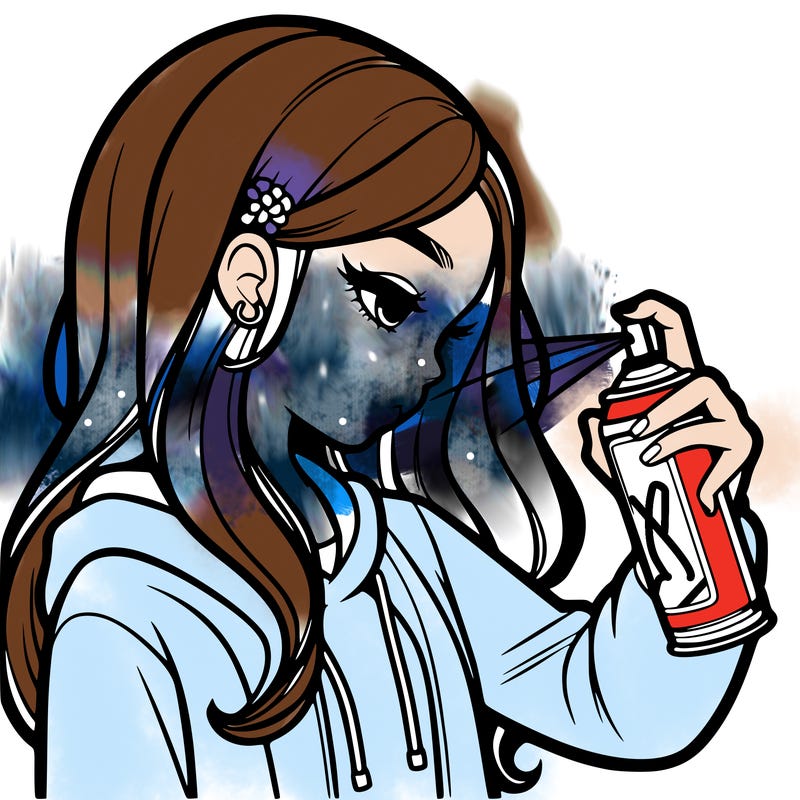 a realistic girl spray painting