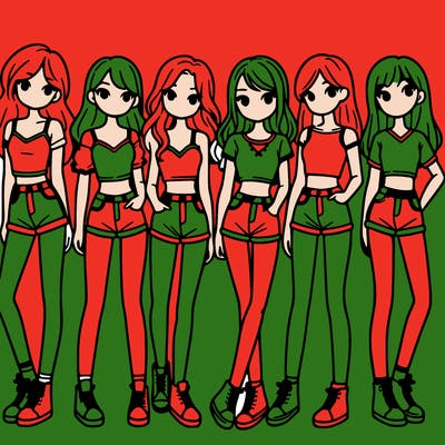 a group of girls wearing crop tops and shorts