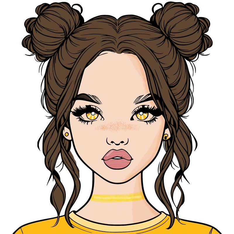 realistic girl with two buns in hair and lips