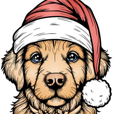 realistic dog with a christmas hat