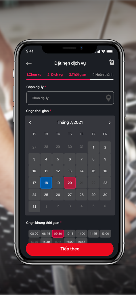 TOYOTA Vietnam - Toyota Vietnam app interface for scheduling a car service appointment