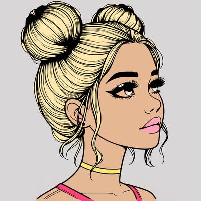 realistic girl with buns on the top of her head