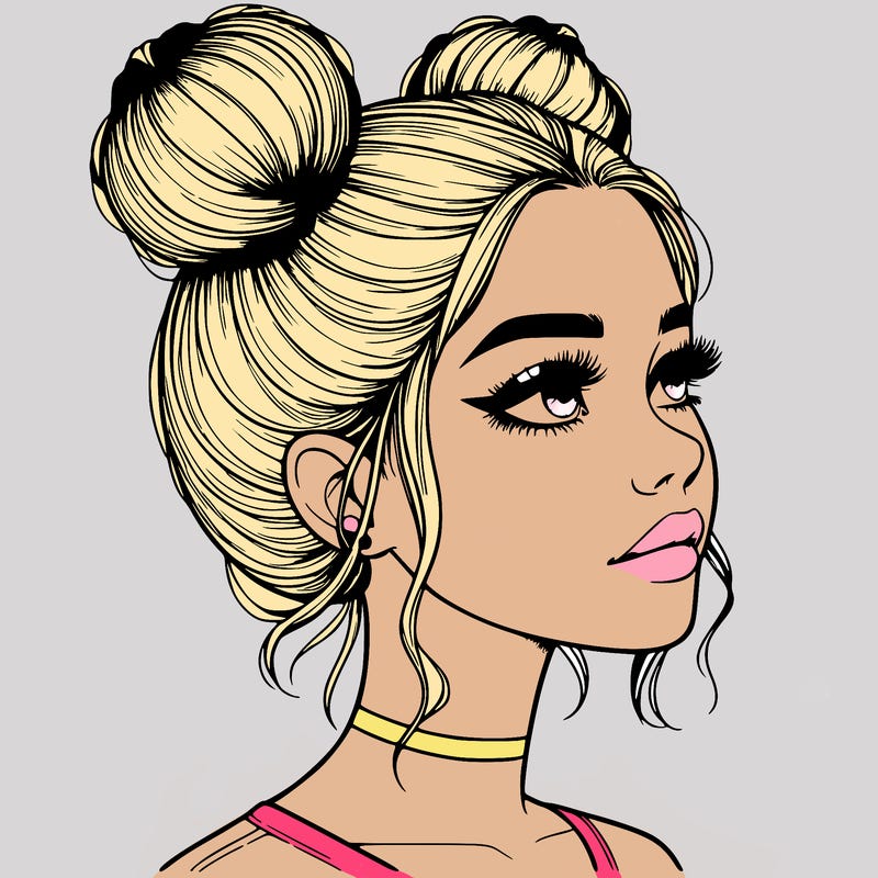 realistic girl with buns on the top of her head