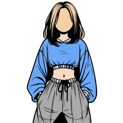 realistic girl faceless with baggy pants and a crop top