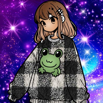 girl wearing frogging sweatshirt