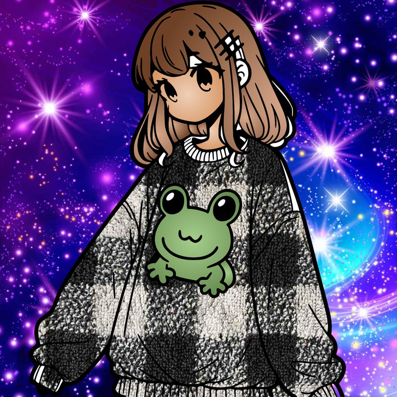 girl wearing frogging sweatshirt