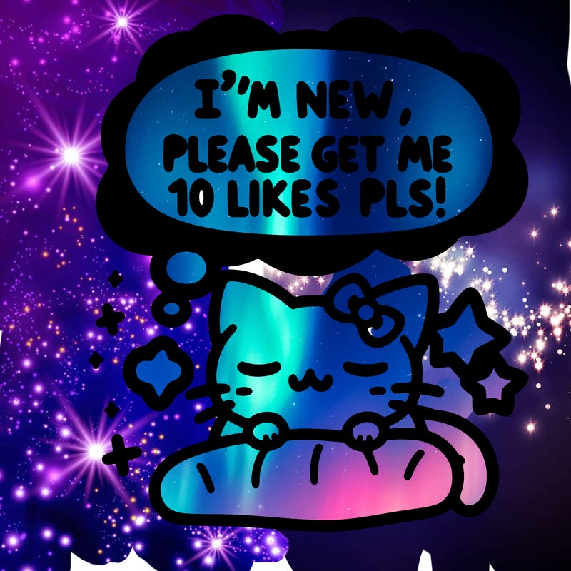 kitty taking a nap dream talking and saying "i'm new, please get me at least 10 likes pls!!"