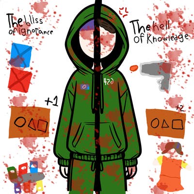 faceless girl in a tracksuit with a hood on and no hair