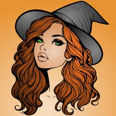 realistic witch girl with wavy hair and lips