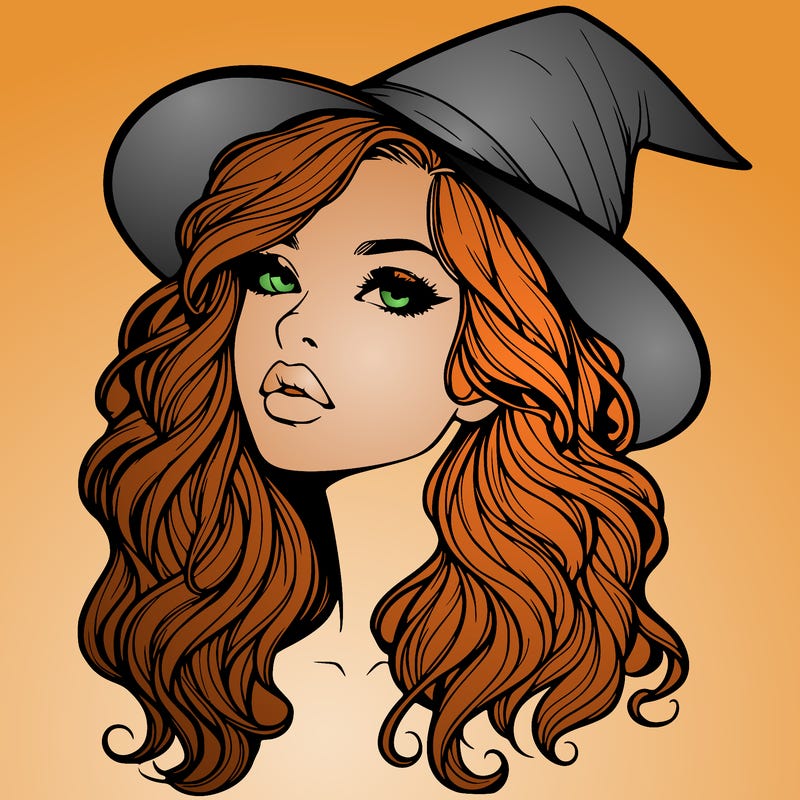 realistic witch girl with wavy hair and lips