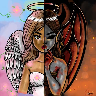 realistic angel half demon