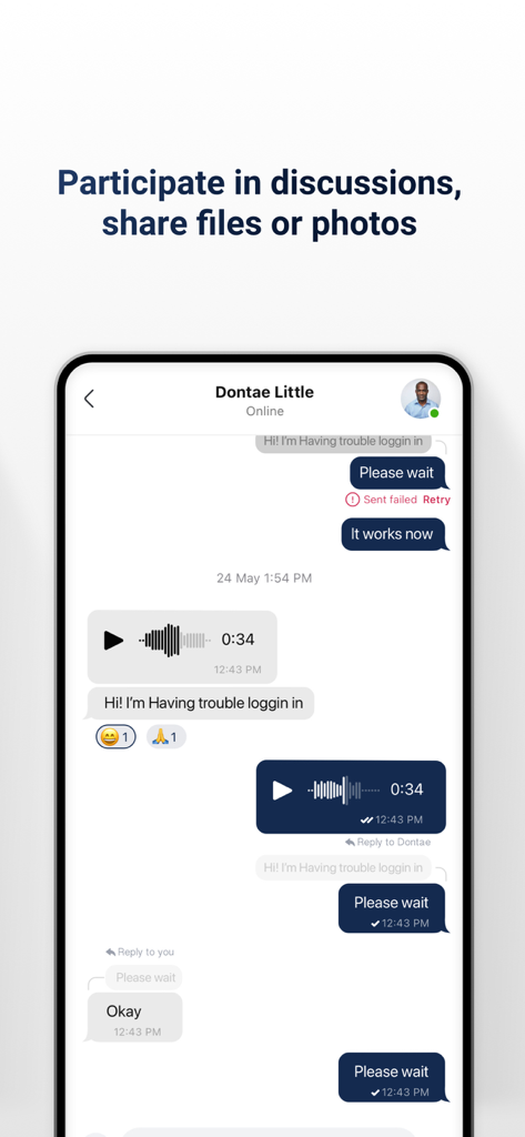 ChatWave app screen displaying a chat conversation including voice clips and text messages