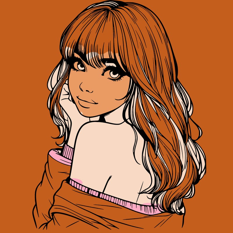 realistic girl with bangs looking over her shoulder