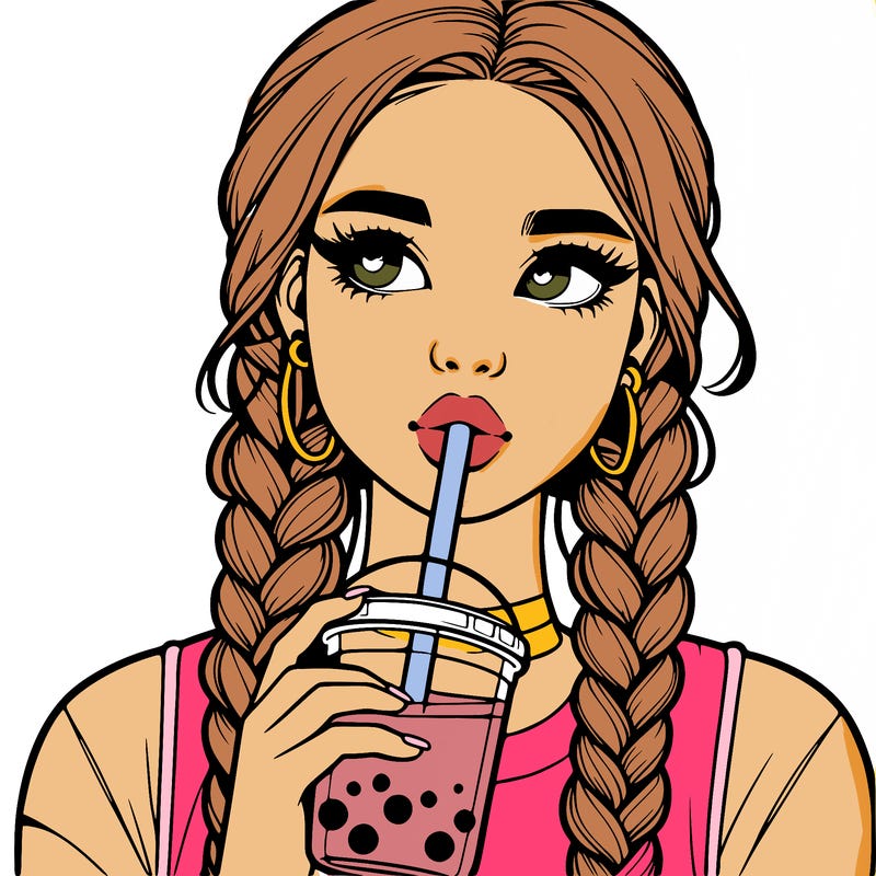 realistic girl with braided hair drinking boba