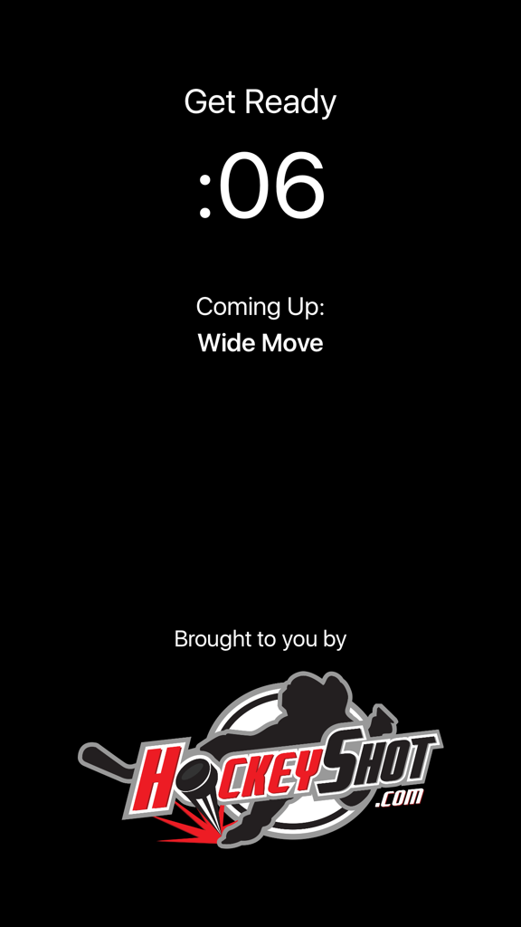 A countdown timer for the Wide Move stickhandling drill in the Dangle Time hockey training app