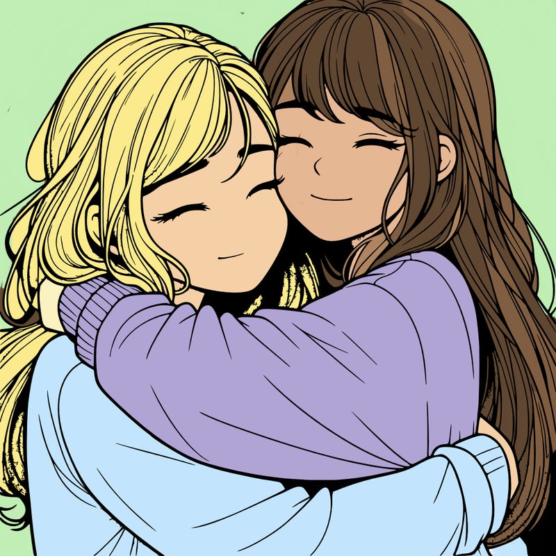 realistic two girls hugging