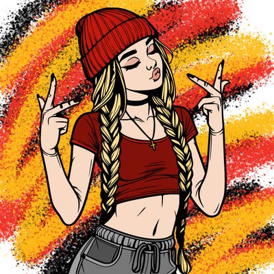 realistic teenage girl with braids and a beanie and crop top doing 🫶🏼