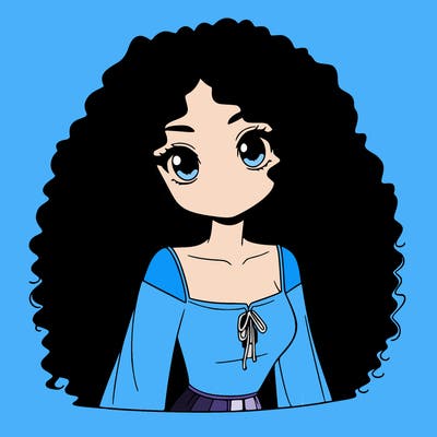 a black anime girl with long afro hair