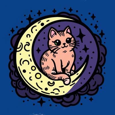cat on the moon tattoo