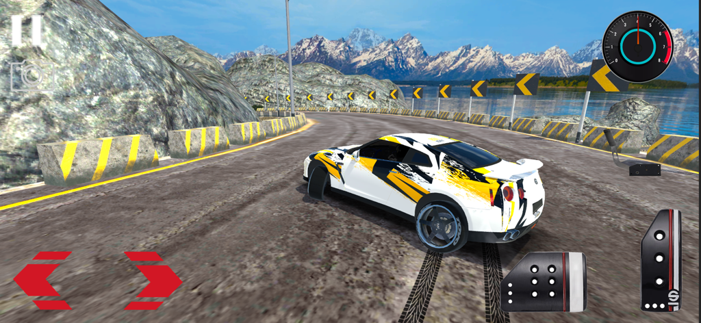 Drift Racing Legends JDM - A white JDM sports car drifting on a scenic mountain track overlooking a lake