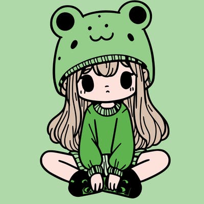 a girl wearing a frog hat and some frog socks