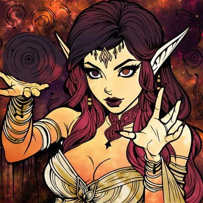 realistic scary beautiful elf sorceress casting spell