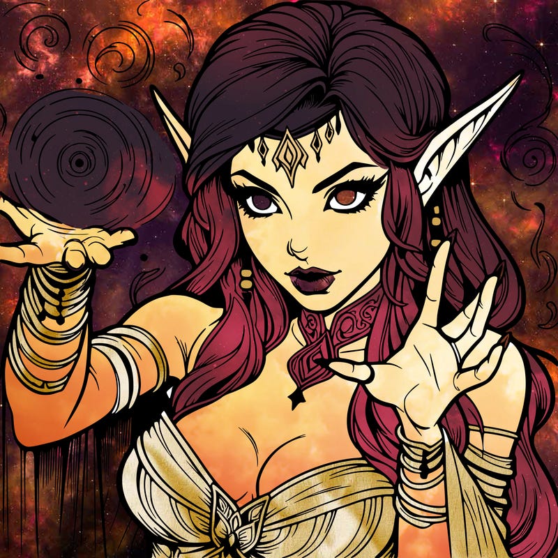realistic scary beautiful elf sorceress casting spell