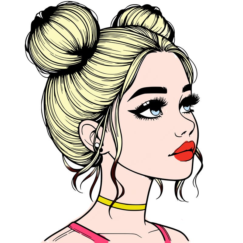 realistic girl with buns on the top of her head