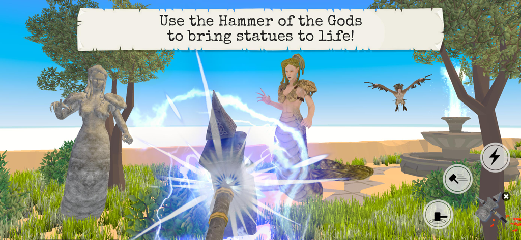 Myths & Legends (Full Version) - Usando o Martelo dos Deuses para dar vida a uma estátua de criatura mítica em um ambiente 3D