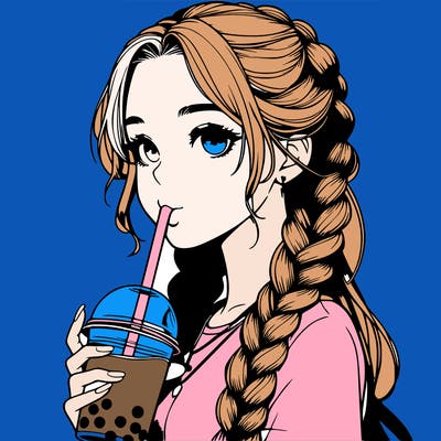 realistic girl with braided hair drinking boba