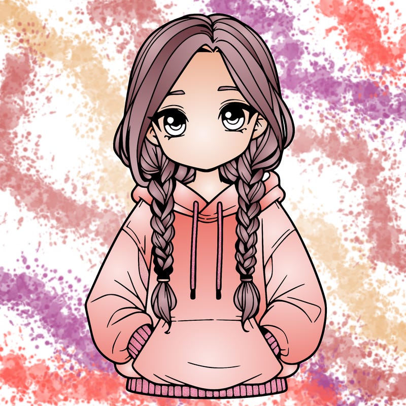 a realistic girl with a oversized hoodie and she has braids