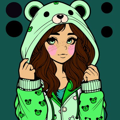realistic girl in a animal pjs hoodie