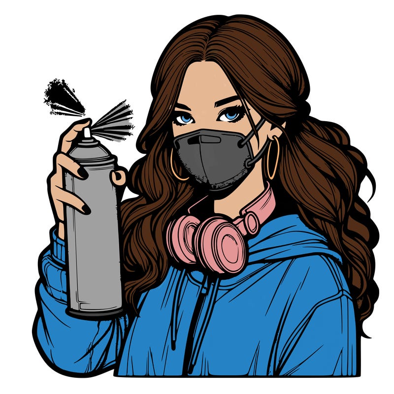 realistic girl spray painting