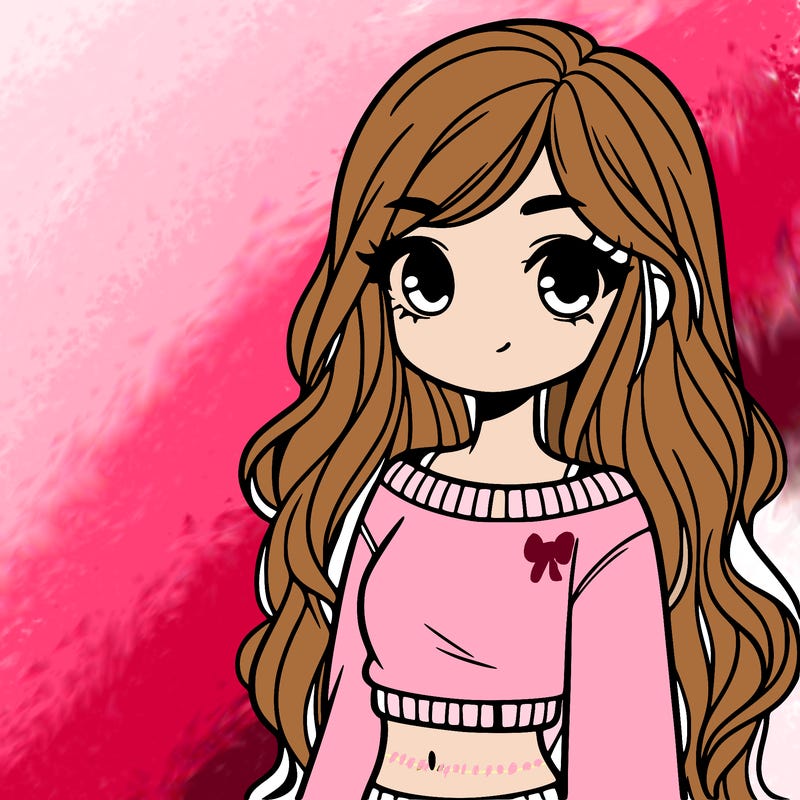 girl with long hair and a crop top with a sweater