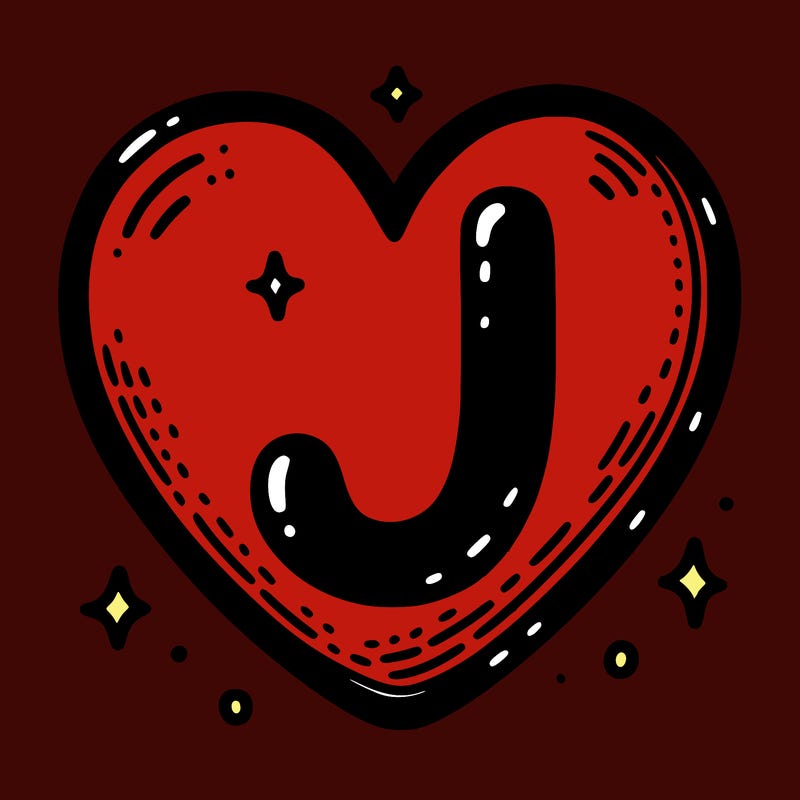 a heart with the letter j in the middle