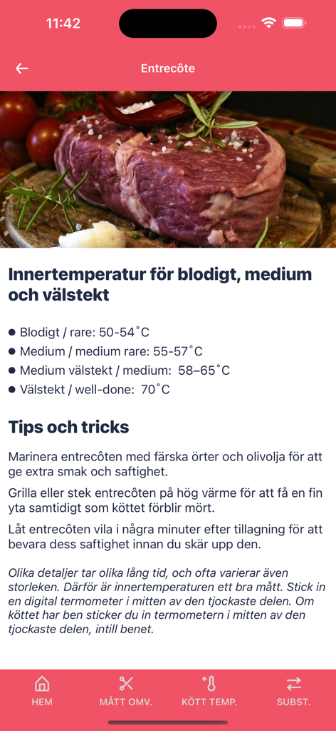 Internal meat temperature guide for entrecote steak with cooking tips